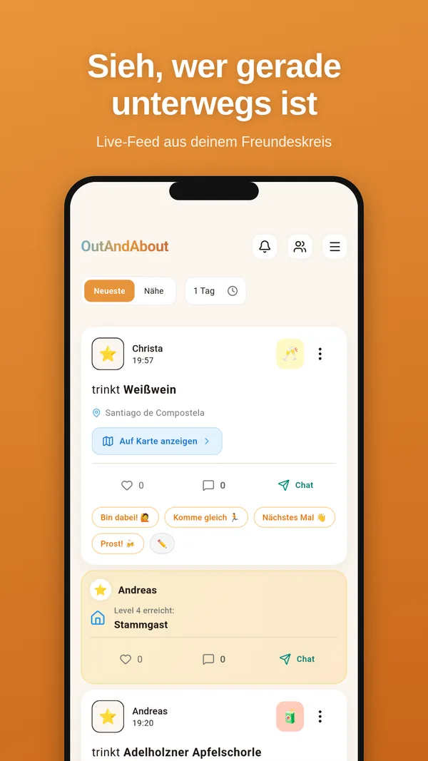 OutAndAbout Feed: Sieh, wer aus deinem Freundeskreis gerade unterwegs ist