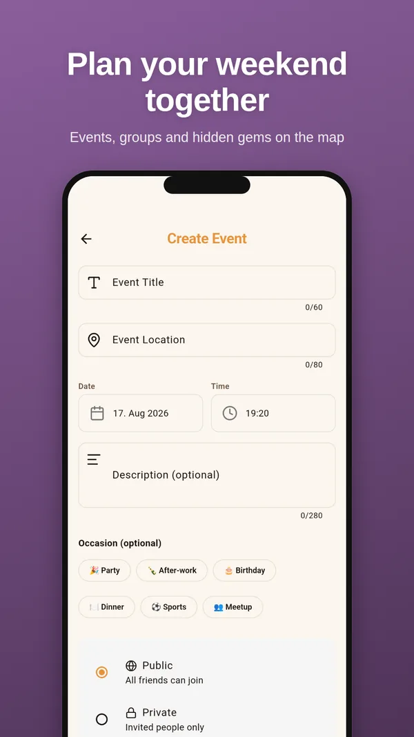 Create events: plan your weekend together